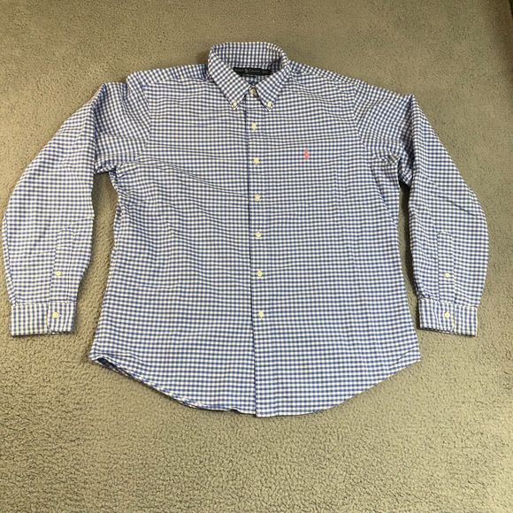 Polo Ralph Lauren Shirt Men Extra Large Blue Checker Button Up Preppy Custom Fit - Picture 1 of 10